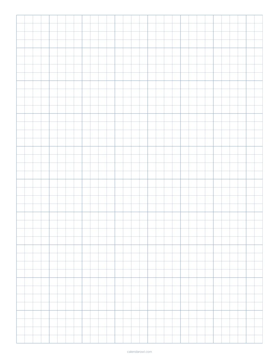 Printable graph paper preview with a quarter-inch grid and bolder lines every inch