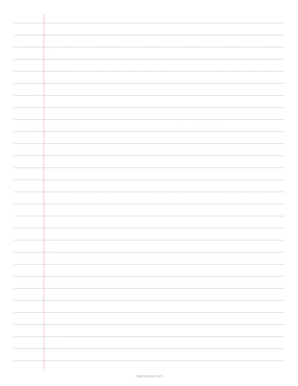 Printable lined paper preview with college ruled lines and a red margin